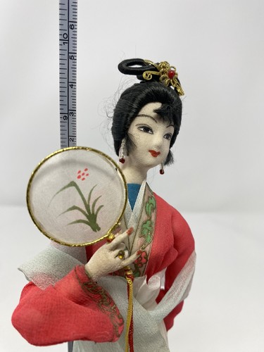 Ventaglio vintage Tang Yi cinese in seta e raso geisha geisha fatto a mano ~9,5 "T - Foto 19 di 19