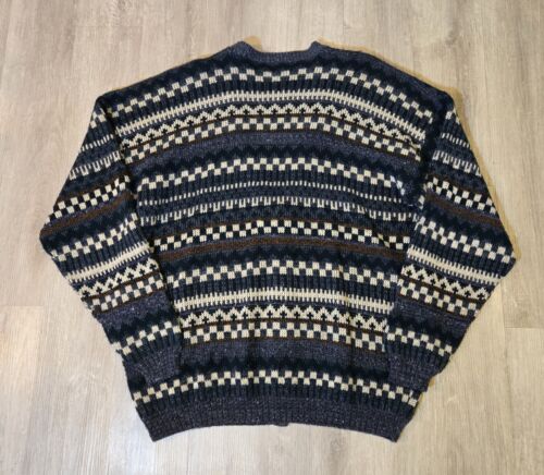 Vintage Cardigan Sweater Men XLT Checkered Knit Geometric Grunge 80s 90s Acrylic - Picture 4 of 6