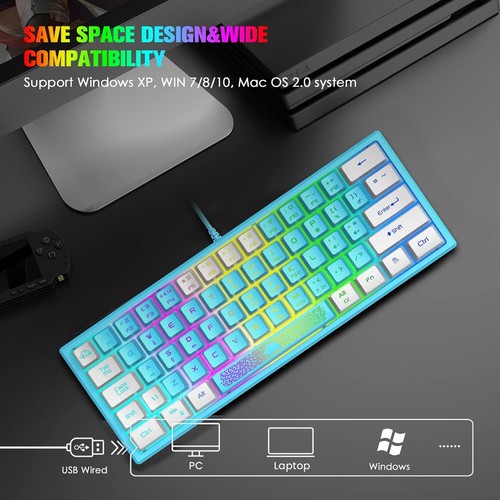 ZIYOU LANG K61 Tastiera da gioco meccanica cablata 60% con retroilluminazione RGB per PC MAC - Foto 57 di 59