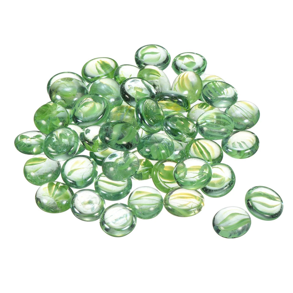 Decorative Flat Glass Marbles 17-19mm Rock Vase Filler Petal Green, 50 Pcs