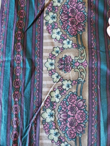 Vintage Sewing Fabric RJR 20X45" Floral Stripe Purple Teal Taupe Cotton Art Deco - Picture 3 of 5
