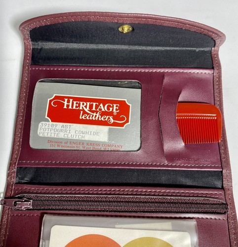 Vintage Heritage Genuine Cowhide Leather Burgundy Petite Clutch 90s NEW IN BOX - Picture 10 of 18