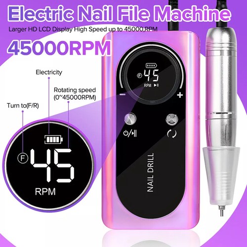 Electric Nail Drill Machine Portable Rechargeable Manicure Pedicure LCD 45000RPM - Picture 29 of 48
