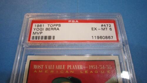 1961 Topps Yogi Berra All Star #472 PSA 6 EX-MT Vintage Baseball Card - Picture 3 of 4