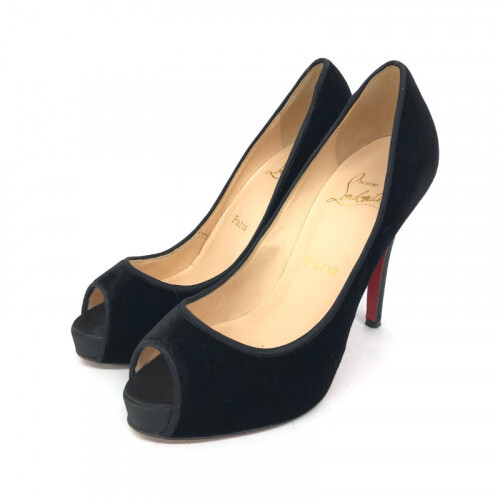 Christian Louboutin Peep-Toe Pump in Black Velour, US Size 6.5 LTD From JAPAN - Picture 1 of 12