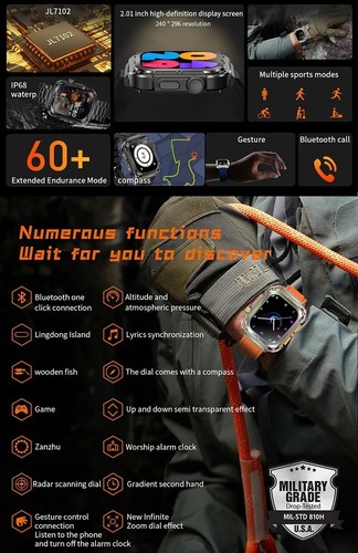 The Real Z85 Max Smart Watch 2.1" HD Display Ip68 Waterproof 100+sport All Black - Zdjęcie 11 z 16