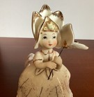 Vintage Lefton Porcelain Bloomer Girl Figurine Flower Parasol Gold Trim Perfect