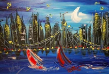 MANHATTAN BLUE  painting GREAT GIFT  Modern  Original Oil Abstract WERdfvtG