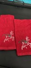 Set of 2 Red Cotton Hand or Dish Towels Christmas Reindeer