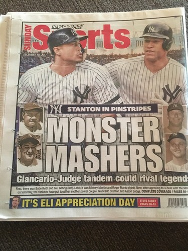 NY YANKEES NY POST NEWSPAPER YANKEES TRADE FOR GIANCARLO STANTON 12/10/17 JUDGE - Picture 2 of 3