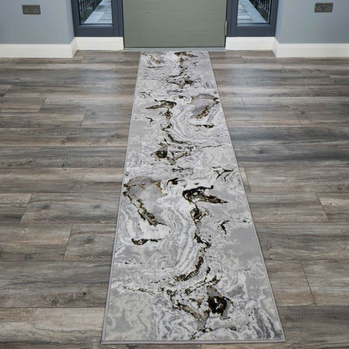 New Gold Marbled Effect Rug Extra Long Hallway Runners Lustrous Sheen Rugs UK - Picture 2 of 18