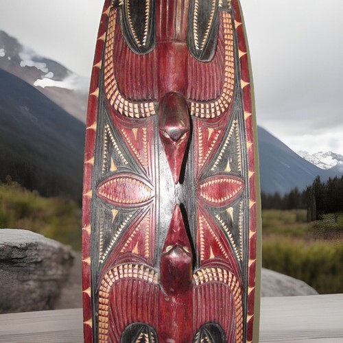 Vintage 1950s 65cm Tribal Hand Carved Wood Mask, Warrior, Birds Sepik New Guinea - Picture 4 of 15