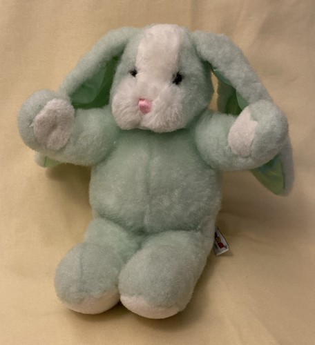 Vintage Aurora A&A Mint Green Bunny Rabbit Stuffed Beanbag Plush 12” Satin Ears - Picture 1 of 9