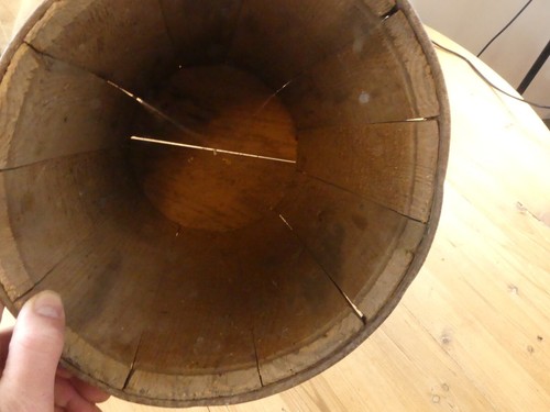 Wooden Barrel Nail Keg 17" X. 11" Primitive Rustic Farm Country Metal Band - Picture 3 of 12