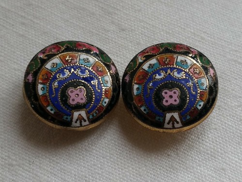 +++ Paire BOUTONS de COL ANCIEN 1ere moitié XIXème Emaillés +++ - Foto 2 di 3