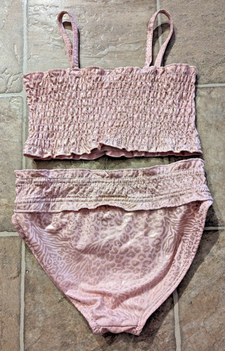 Vince Camuto girls sz 12 Two Piece Swimsuit Bikini pink gold animal print 2491 - Picture 2 of 3
