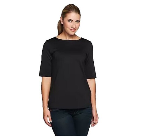 [GRAVER]★2PACK GRAVER SHORT SLEEVE TEE Susan Graver Top Shirt Short Sleeve-2 Navy Black-Liquid Knit