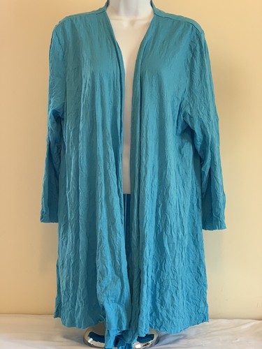 PLEATS COLLECTION Womens Size XL Open Front Cardigan Blue Crinkle Cotton. EUC - Picture 2 of 6