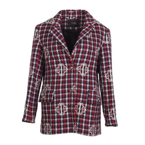 Maje Women's Jacket Size 36 FR / S Logo Check Pattern Wool Blend MFPVE00418 - Picture 1 of 9
