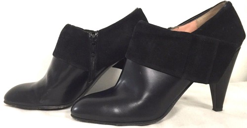 NANETTE LEPORE BLACK LEATHER ANKLE BOOTS W BLACK SUEDE DECORATION 3.5" HEEL SZ 7 - Picture 4 of 9
