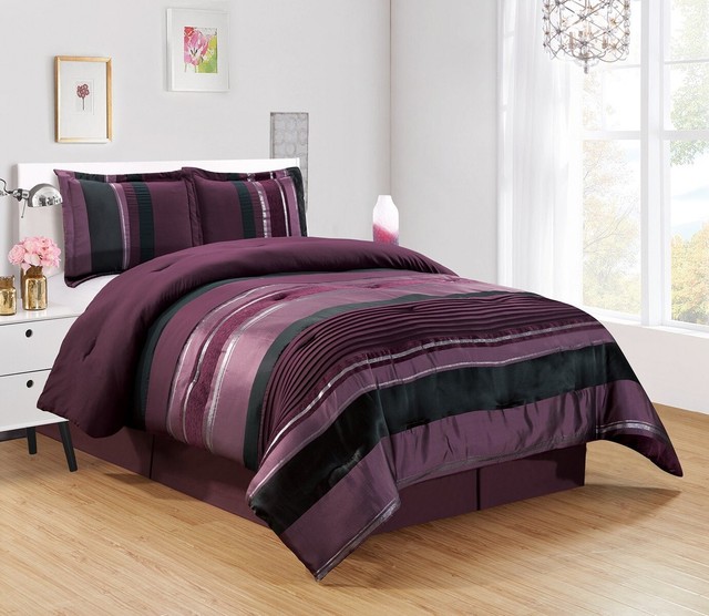 7 Piece Oversize Eggplant Purple Black Silver Stripe Chenille Comforter Set 10 For Sale Online Ebay