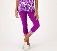 LOGO Layers by Lori Goldstein Crop Leggings with Lace-Grape-Petite Small-A586190