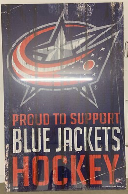 COLUMBUS BLUE JACKETS PROUD TO SUPPORT HOCKEY WOOD SIGN 11''X17'' NEW WINCRAFT  