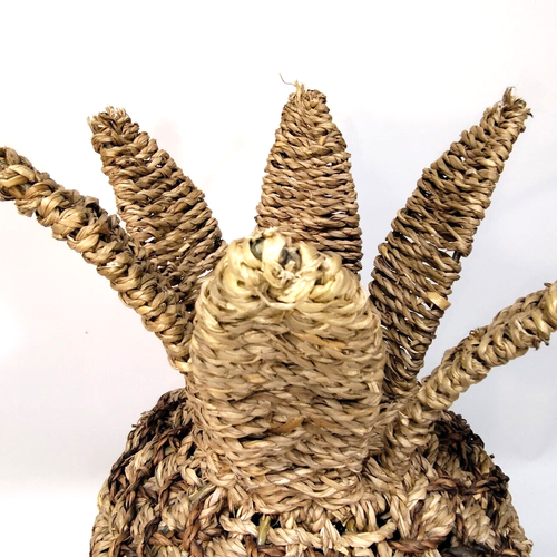 Cestino portaoggetti tessuto rattan erba marina a forma di ananas con coperchio leggi - Foto 5 di 14