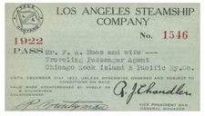 PASS 1922  Los Angeles Steamship Company  F.A.  Hass