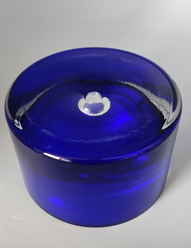 Vintage Krosno Art Glass Ashtray Sommerso Colbalt Blue Bubble Superb Condition - Picture 8 of 10