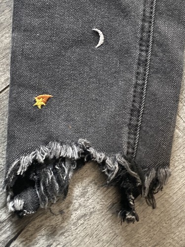 Art Class black embroidered emoji skinny stretch denim jeans girls Size 8 - Picture 6 of 7