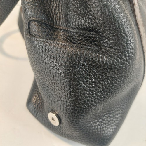 Vintage BRIGHTON Leather Bag Black Pebbled Two Handle Satchel Moc Croc Trim - Picture 3 of 14