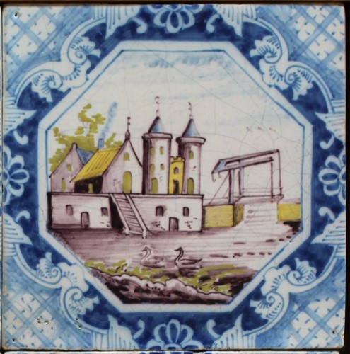 Delft tile Delftware tilepanel of four landscape tiles Utrecht 1830 - 1880 - Picture 3 of 6
