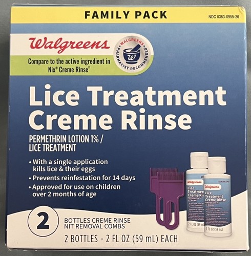 Walgreens Lice Treatment Creme Rinse, Family Pack 2 Bottles 2 Oz Each, Exp 03/25