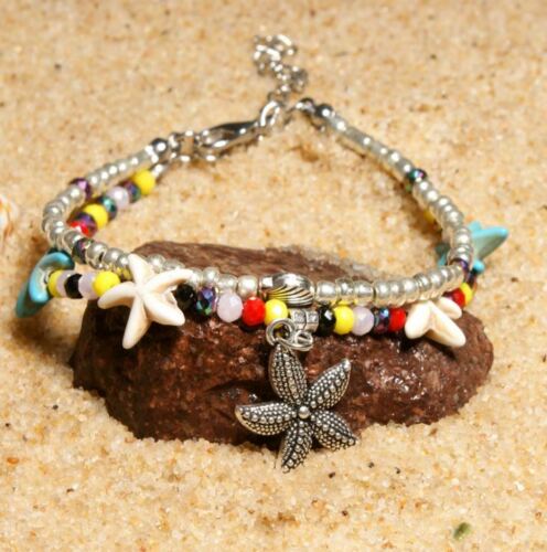 Boho Ankle Bracelet Silver Women Girl Fashion Beaded Adjustable Beach Bracelet - Picture 2 of 4