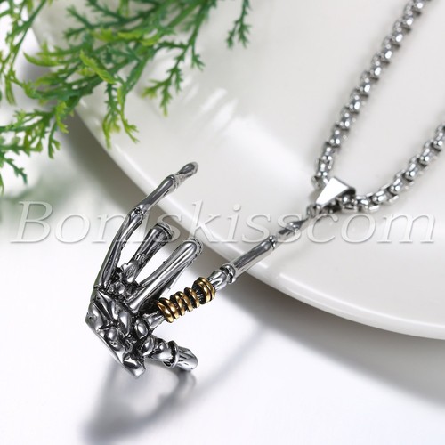 Men Punk Rock Stainless Steel Hand Gesture Pendant Necklace Chain Rapper Jewelry - Picture 5 of 7