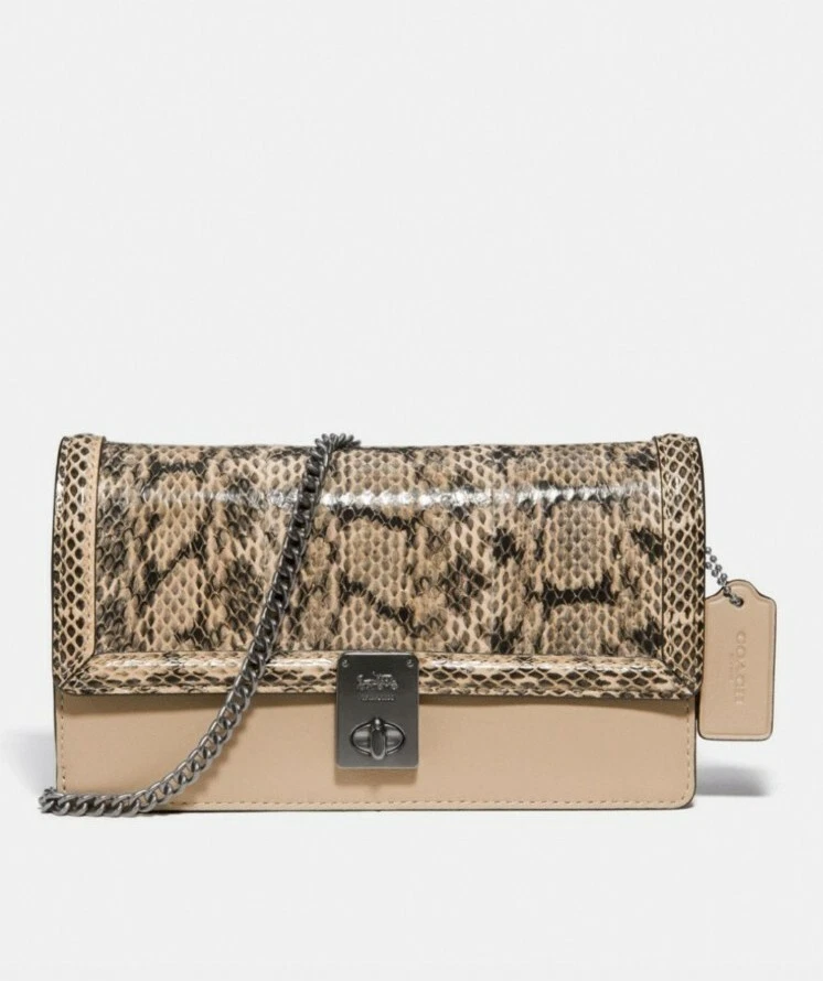 💝SALE! NWT RARE! Coach Hutton Crossbody Bag Leather/Snakeskin NEUTRAL  #3164 | eBay