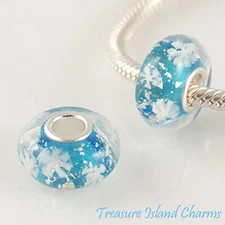 Snowflake Blue Christmas Murano Glass 925 Sterling Silver European Bead Charm