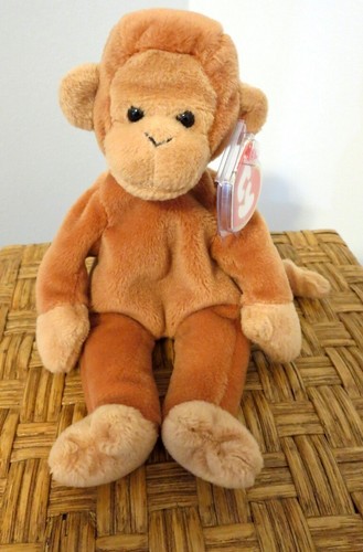 Ty Beanie Baby 3. Gen. Sehr seltener Bongo hellbrauner Schwanz der Affe mit atemberaubendem Stoff
