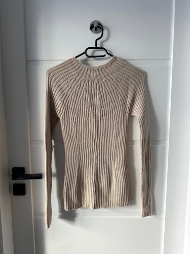 PRADA 100% Wool beige v neck ribbed knit sz 42 jumper sweater warm - Picture 5 of 13
