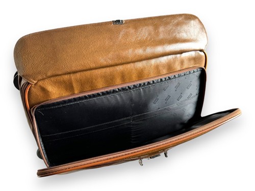 Valigia trolley vintage Montblanc marrone pelle borsa weekend custodia con ruote - Foto 14 di 24