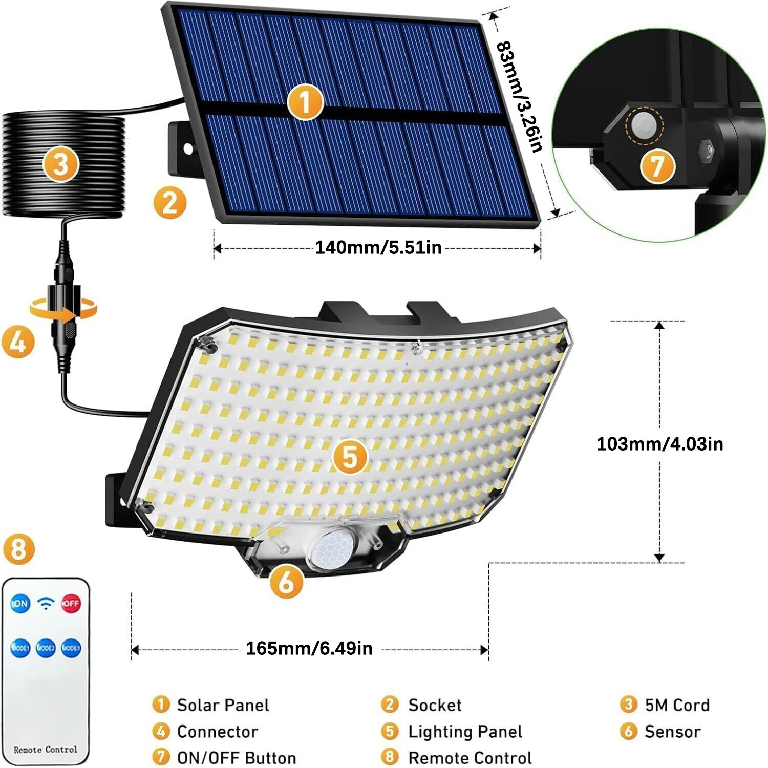 234 LED Solar Power Motion Sensor Wall Light Outdoor Garden Security Flood Lamp - Picture 8 of 12