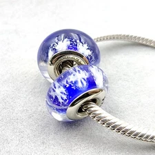 2pcs Authentic Snowflake Murano Glass Bead 925 Sterling Silver European Charm