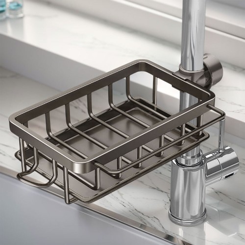 Sponge Holder for Kitchen Sink Aluminum Over Faucet Sink Caddy Organizer Durable - Picture 3 of 21