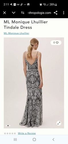 Vestido Monique Lhuillier Talla 4 Negro Blanco Brocado Tindale Correa Espagueti - Imagen 8 de 10