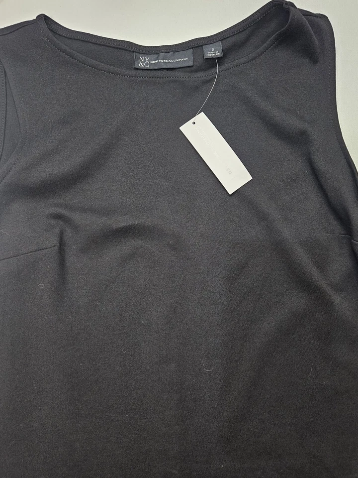 New York And Company Black Dress Size Small Casual Button Down Sides Classic NEW - Image 4 of 4