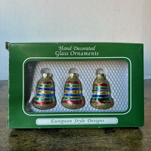 European Style Designs Hand Decorated Glass Tree Ornaments 1 Box Of 3 Ornaments - Picture 2 of 10
