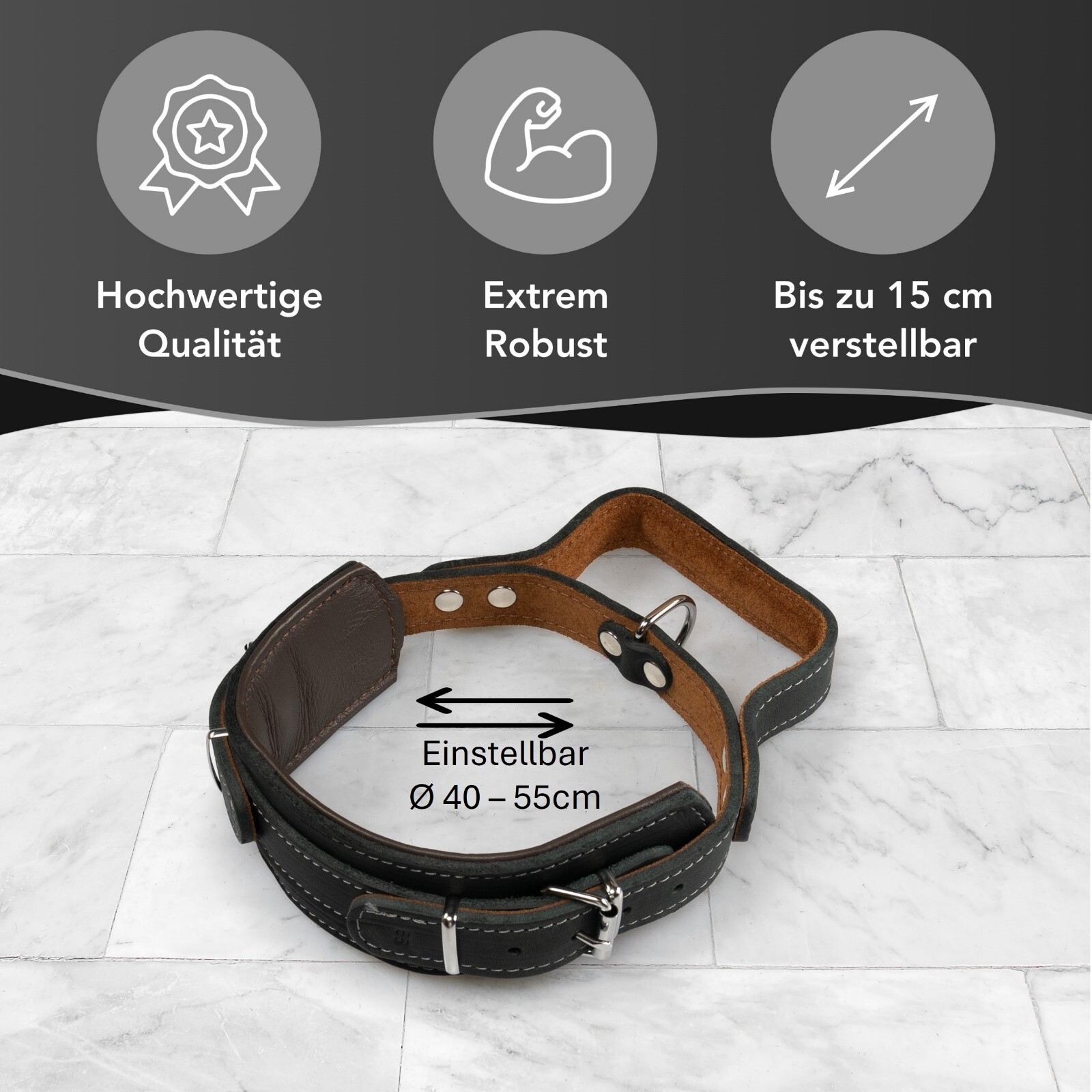 Hundehalsband mit Griff Lederhalsband Griffhalsband Länge 65cm oder 55cm
