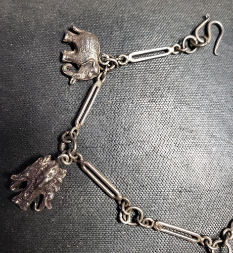 Siam Style Silver Tone Metal Mermaid Elephant Charm Bracelet Vintage Jewelry Gif - Picture 5 of 7