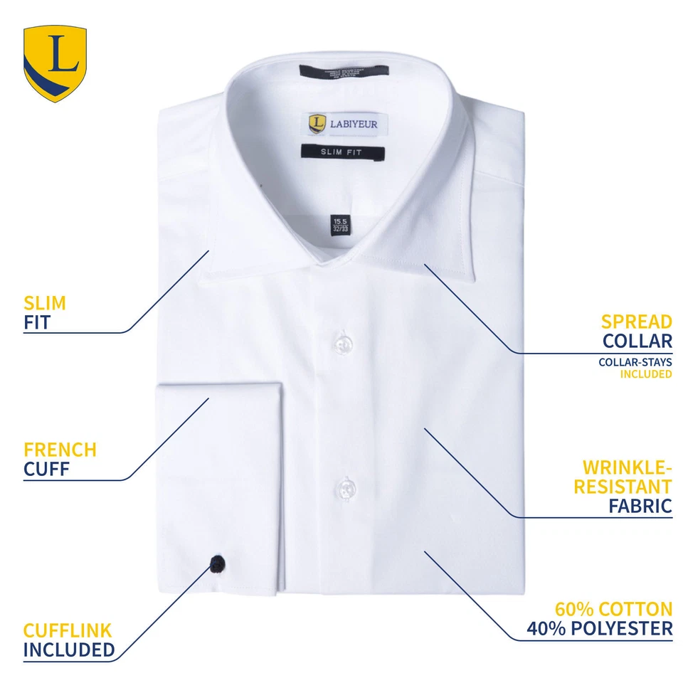 Men's Dress Shirt Slim Fit Long Sleeve Spread Collar French Cuffs from Labiyeur - Image 2 of 4